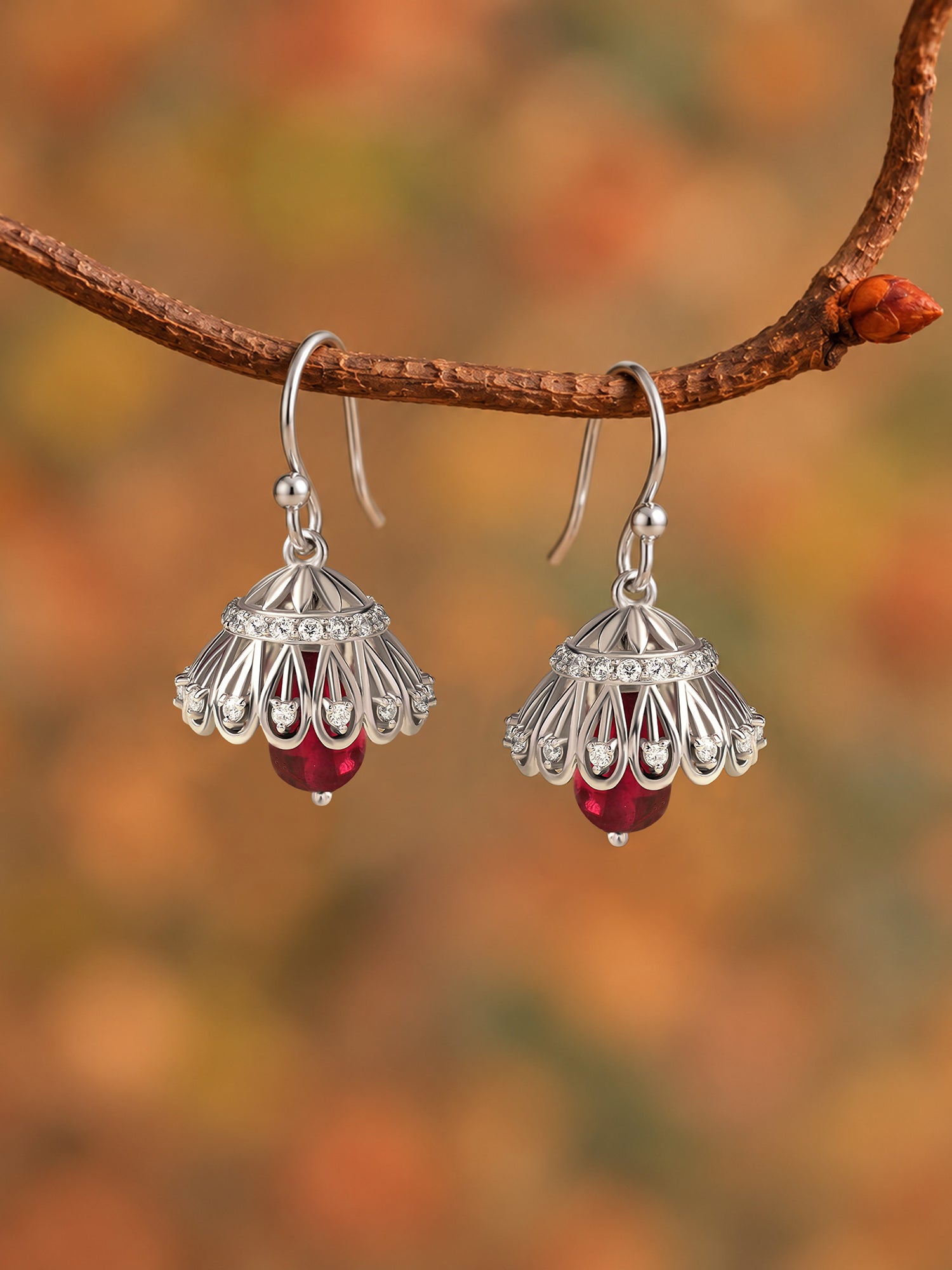 Silver Red Drop American Diamond Jhumka