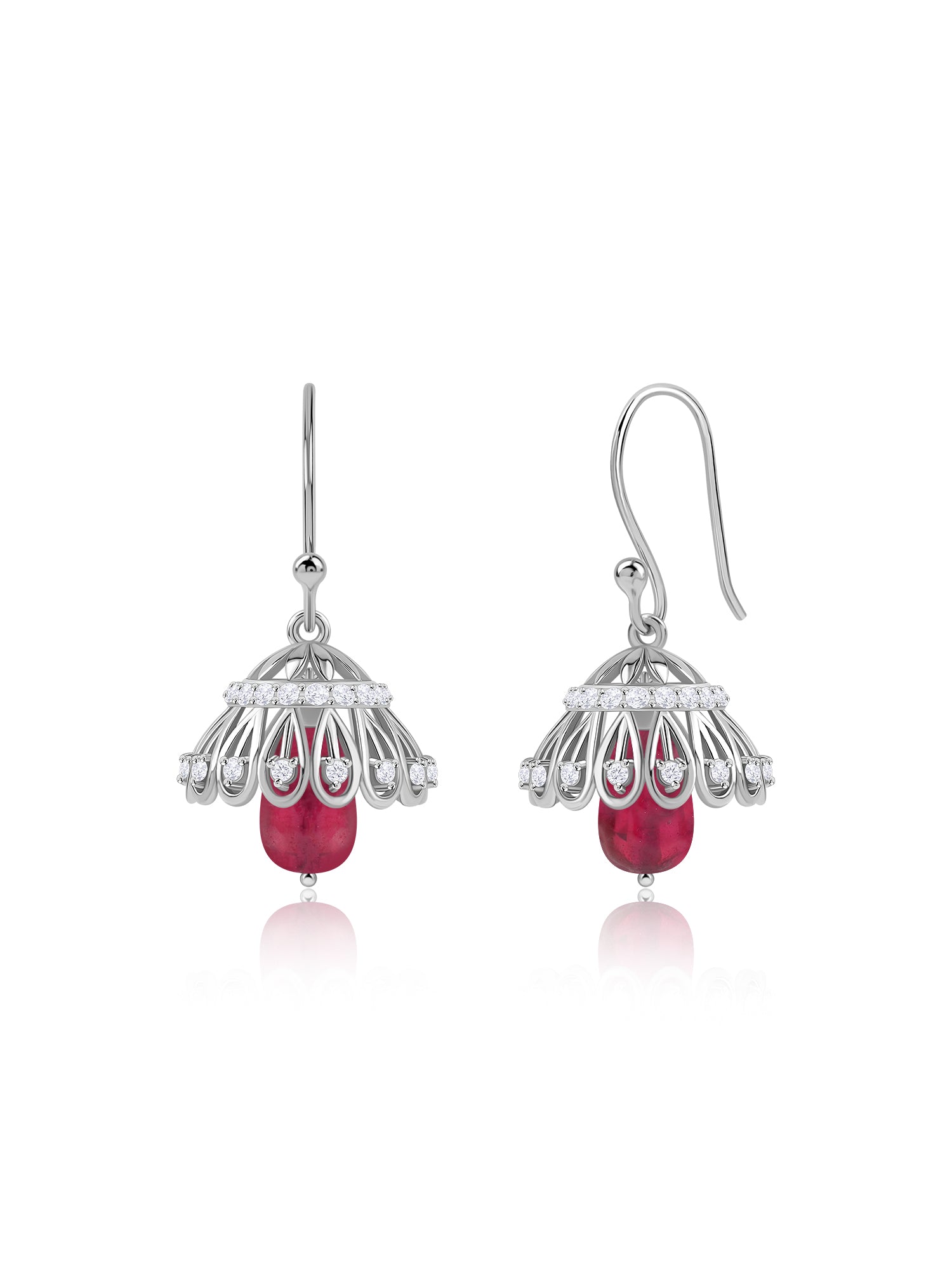 Silver Red Drop American Diamond Jhumka