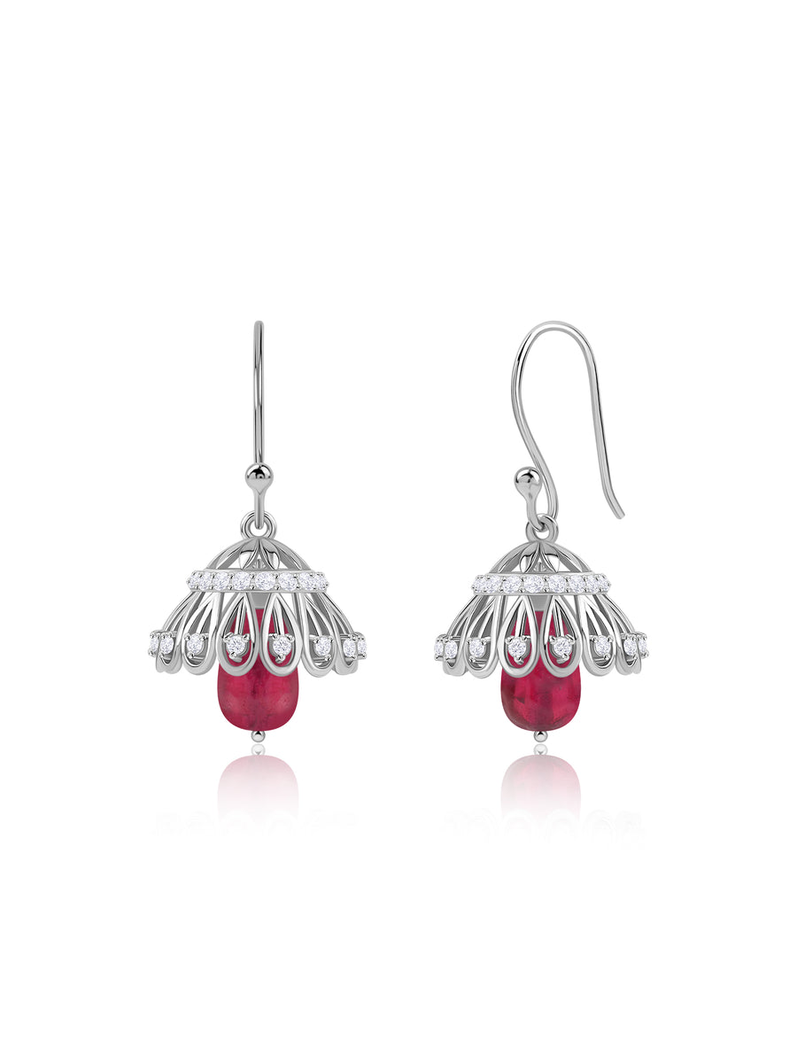Silver Red Drop American Diamond Jhumka