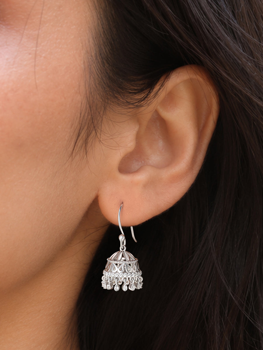 Silver American Diamond Layered Drop Jhumka