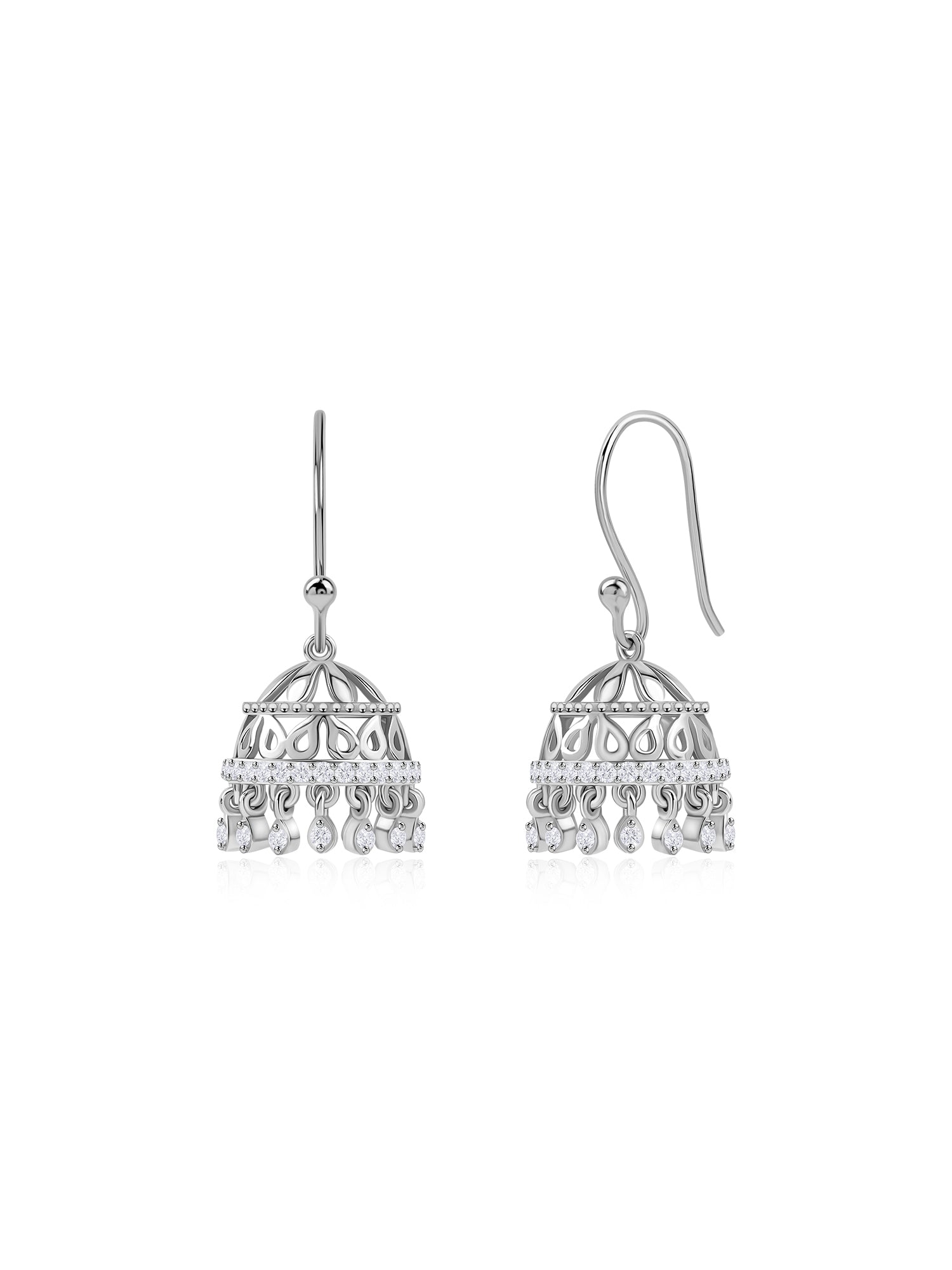 Silver American Diamond Layered Drop Jhumka