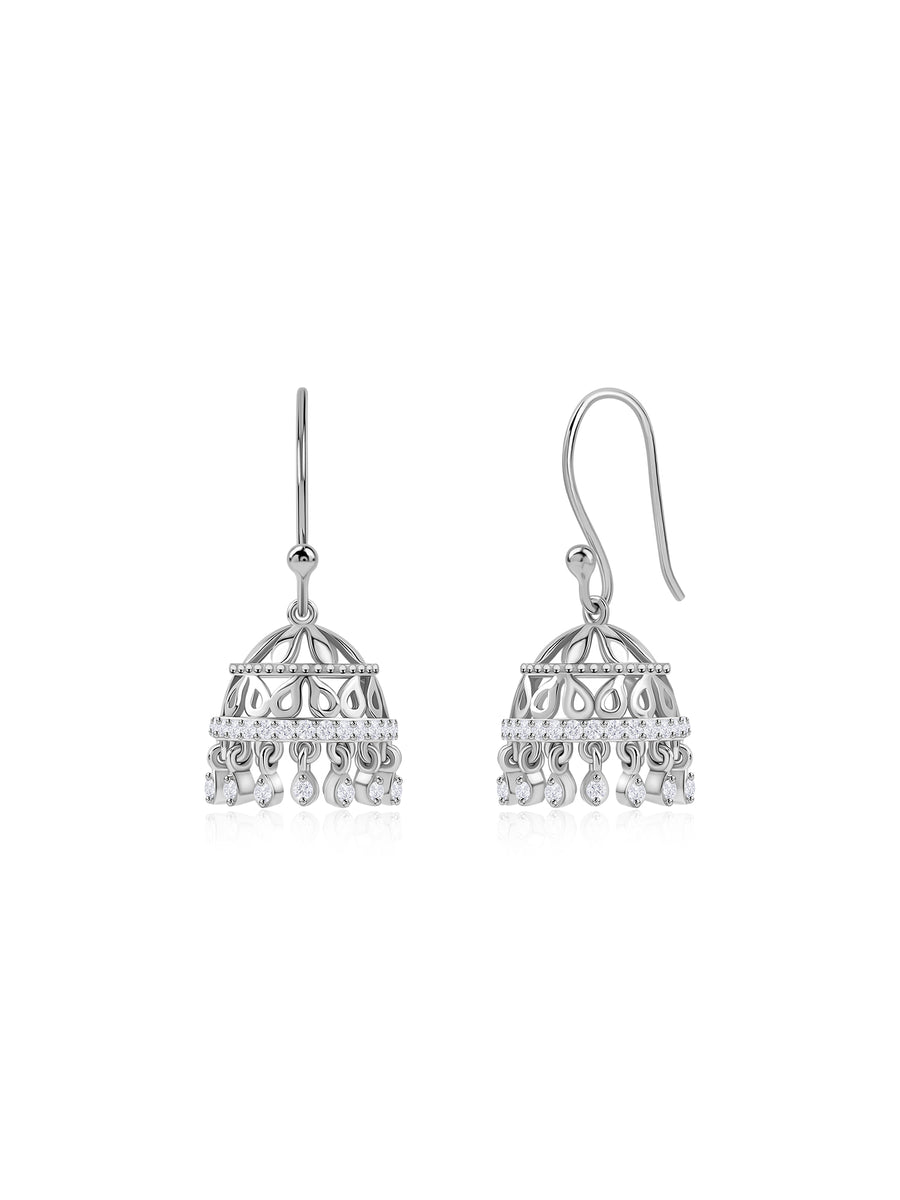 Silver American Diamond Layered Drop Jhumka
