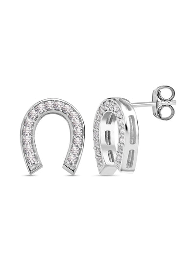 Lucky Horseshoe Stud Earrings In 925 Silver-2
