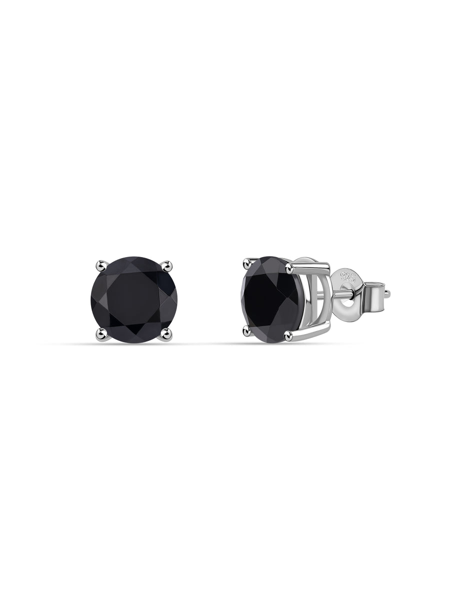 Natural Black Spinel Pure Silver Stud Earrings