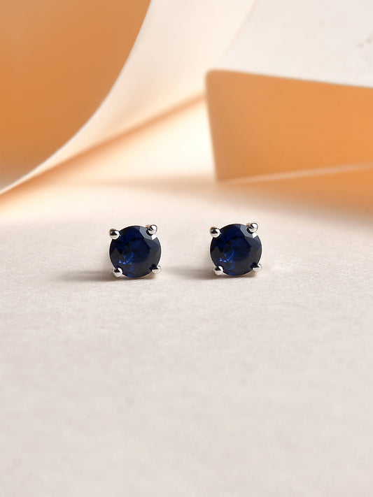 Blue Sapphire CZ stud earrings in 925 sterling silver by Ornate Jewels