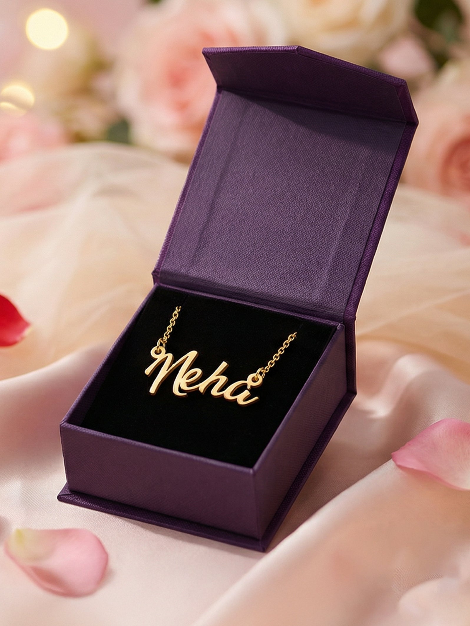 Yellow Gold Name Pendant With Chain  for Women