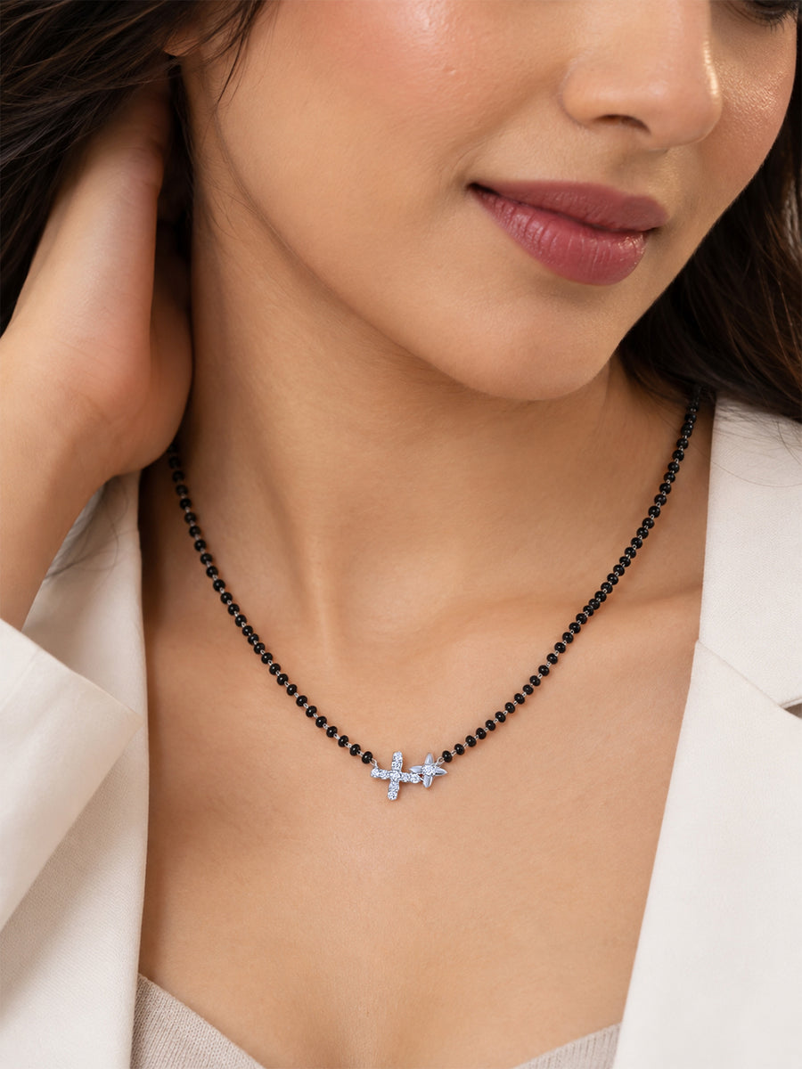 Floral Diamond Look Silver Mangalsutra for Women