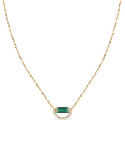 Baguette green emerald CZ necklace in yellow gold-plated silver by Ornate Jewels