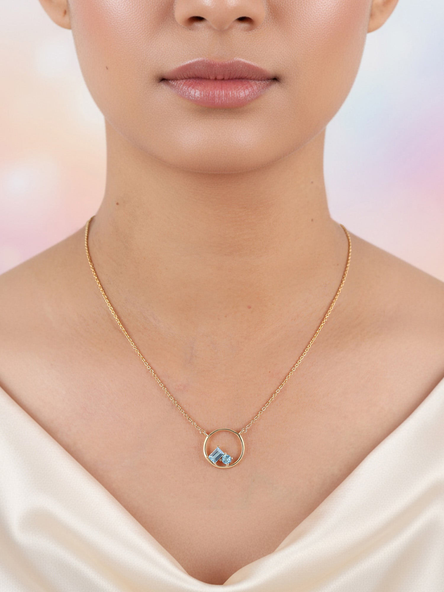 Natural Swiss Blue Topaz Circle Pendant