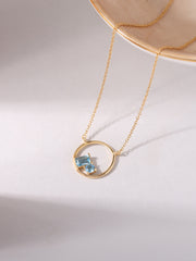 Natural Swiss Blue Topaz Circle Pendant