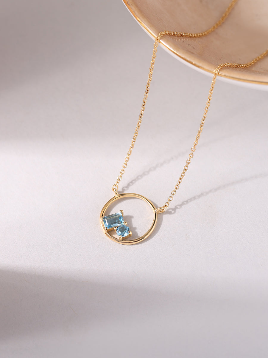 Natural Swiss Blue Topaz Circle Pendant