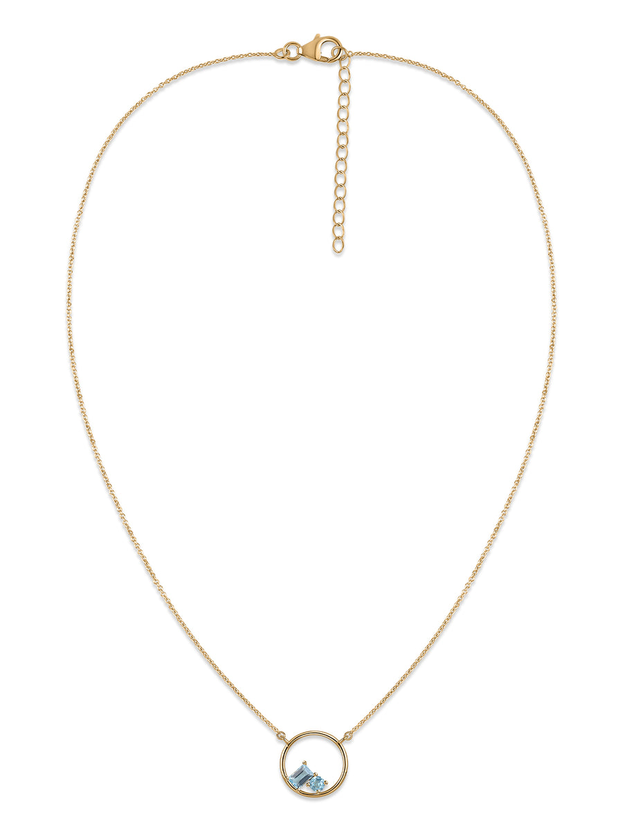 Natural Swiss Blue Topaz Circle Pendant