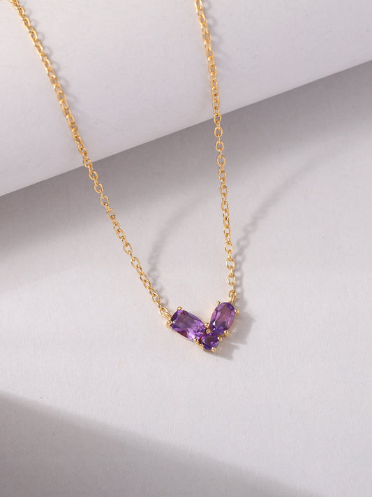 Natural Amethyst Trio Pendant With Chain