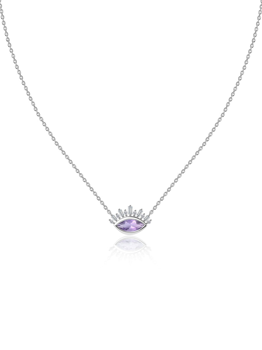 Natural Amethyst Eye Necklace in Silver