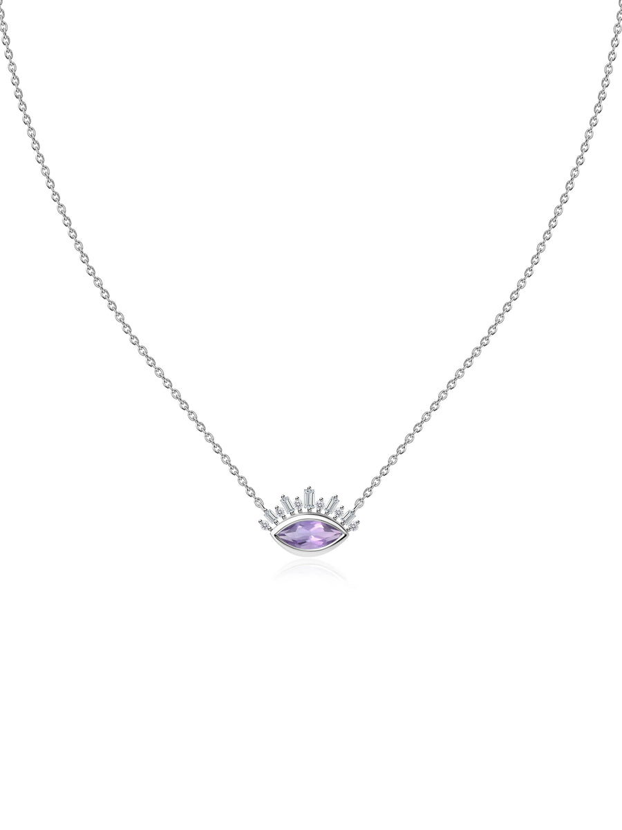 Natural Amethyst Eye Necklace in Silver
