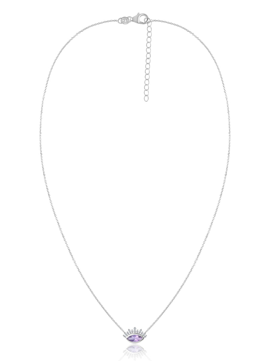 Natural Amethyst Eye Necklace in Silver