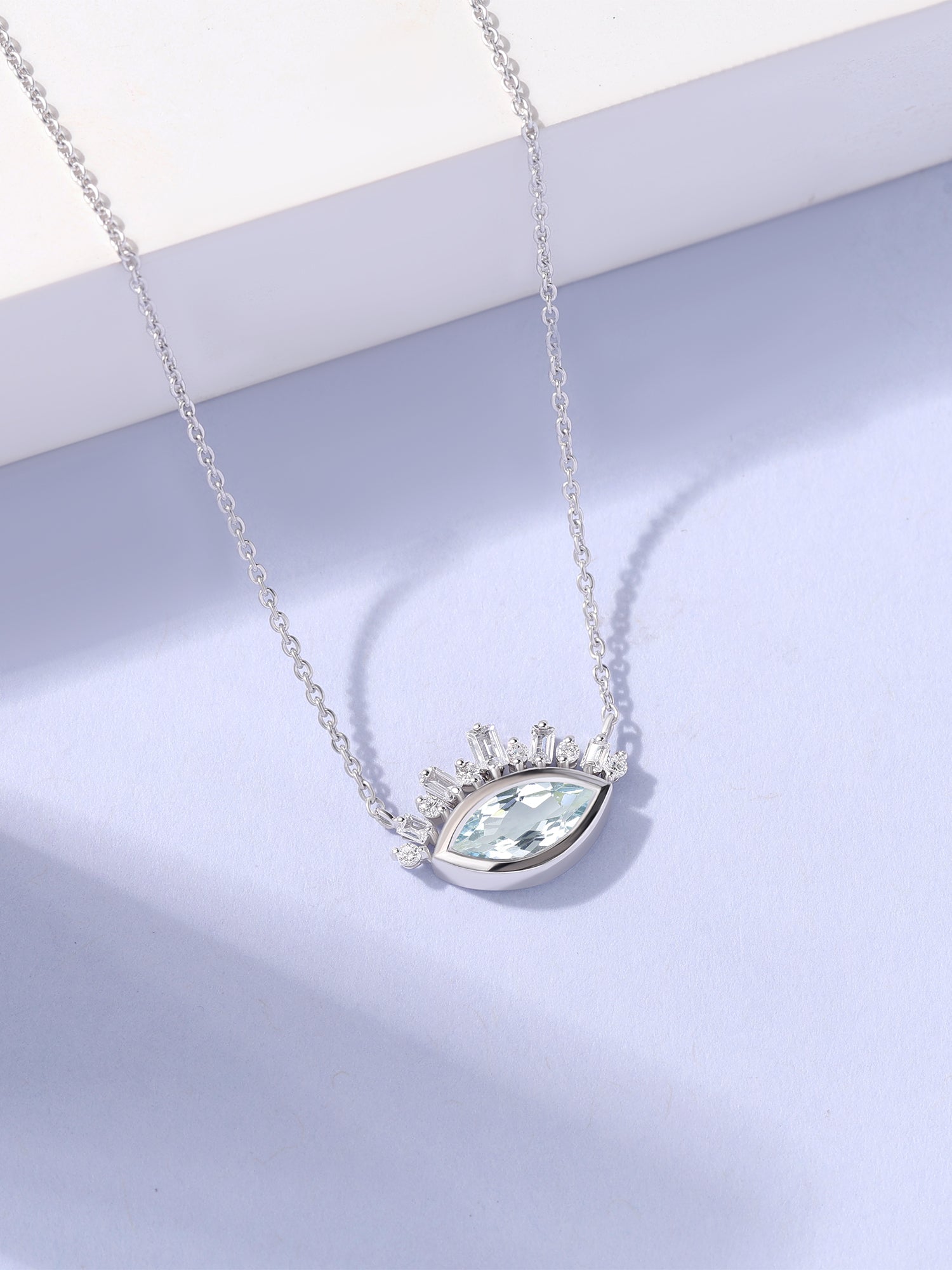 Ethnic Blue Aquamarine Eye Necklace in Silver