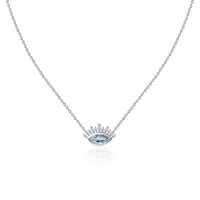 Ethnic Natural Blue Aquamarine Eye Necklace in Silver
