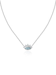 Ethnic Blue Aquamarine Eye Necklace in Silver