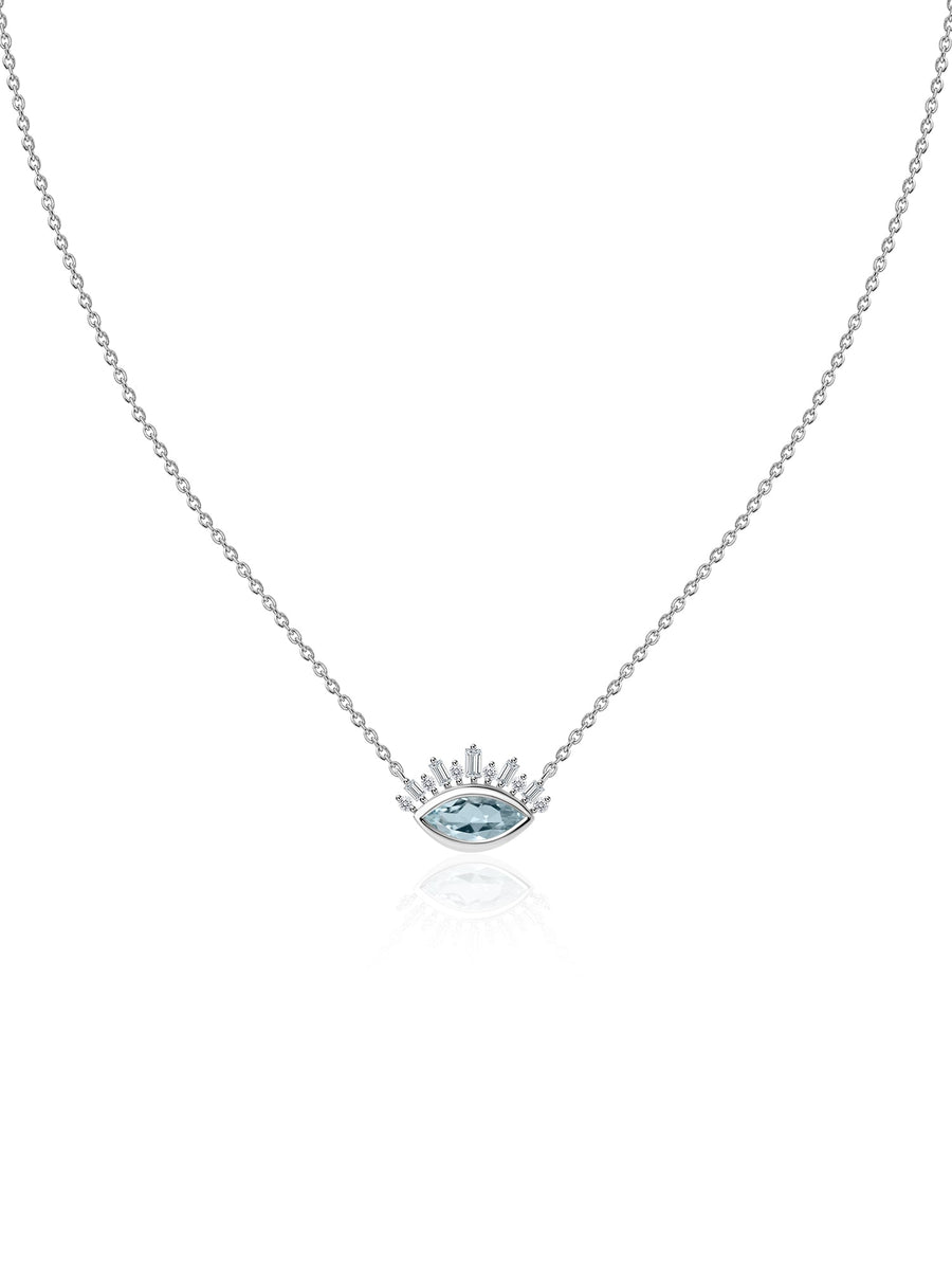 Ethnic Blue Aquamarine Eye Necklace in Silver