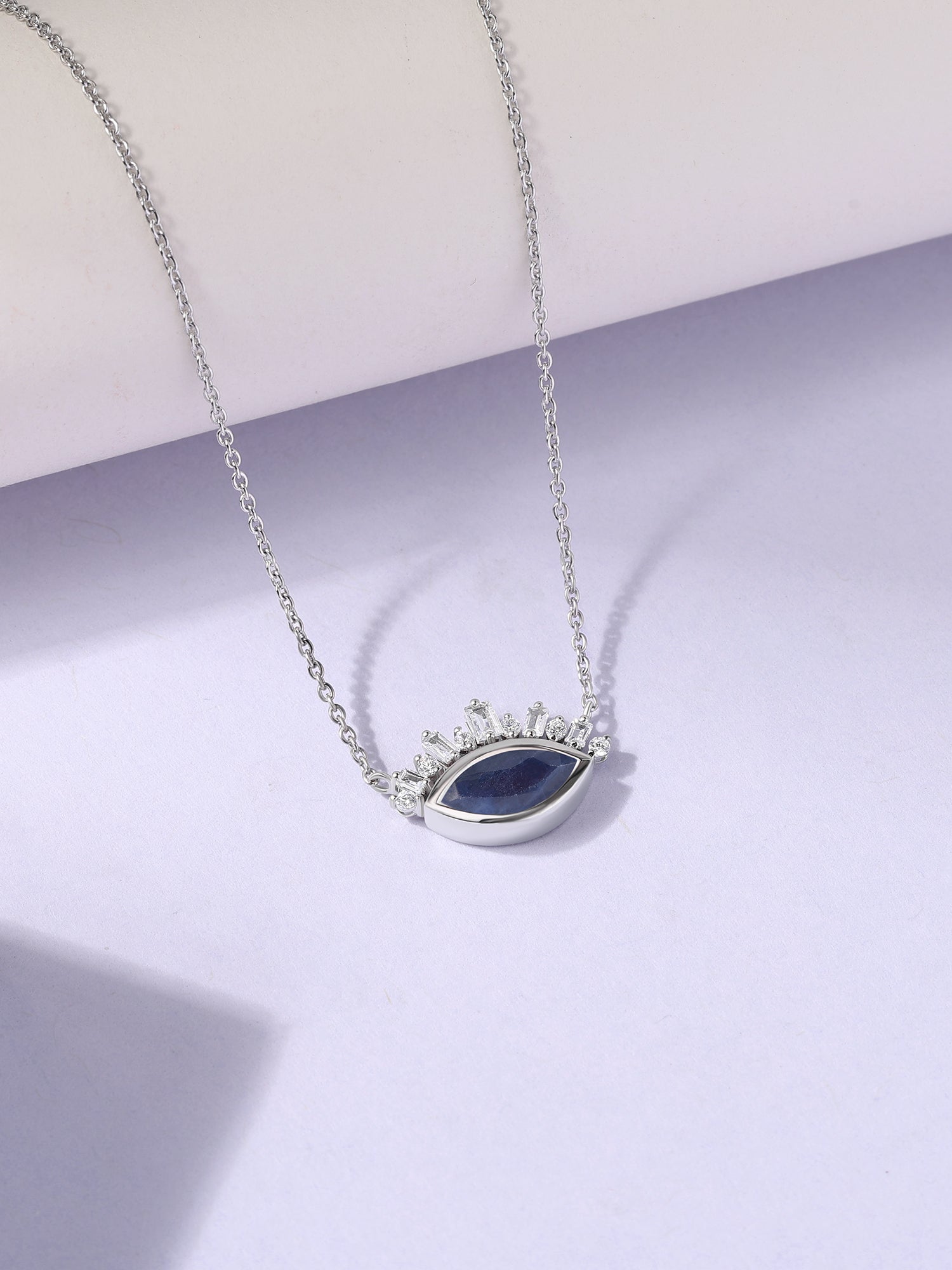 Natural Sapphire Eye Necklace in Silver