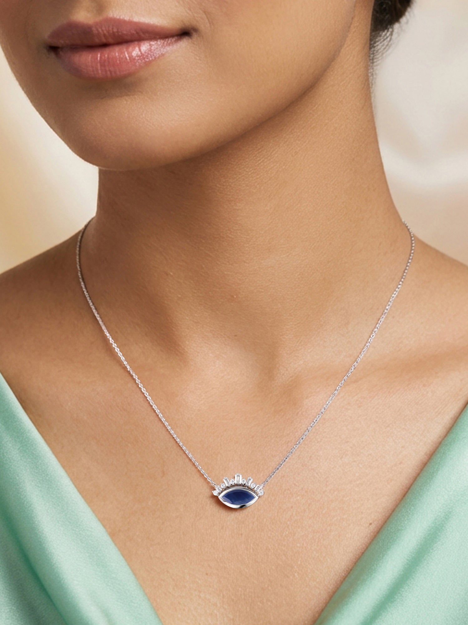 Natural Sapphire Eye Necklace in Silver