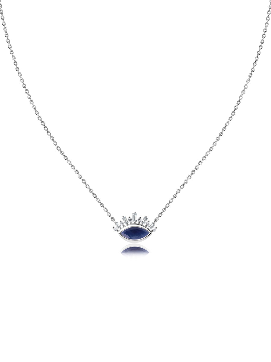 Natural Sapphire Eye Necklace in Silver