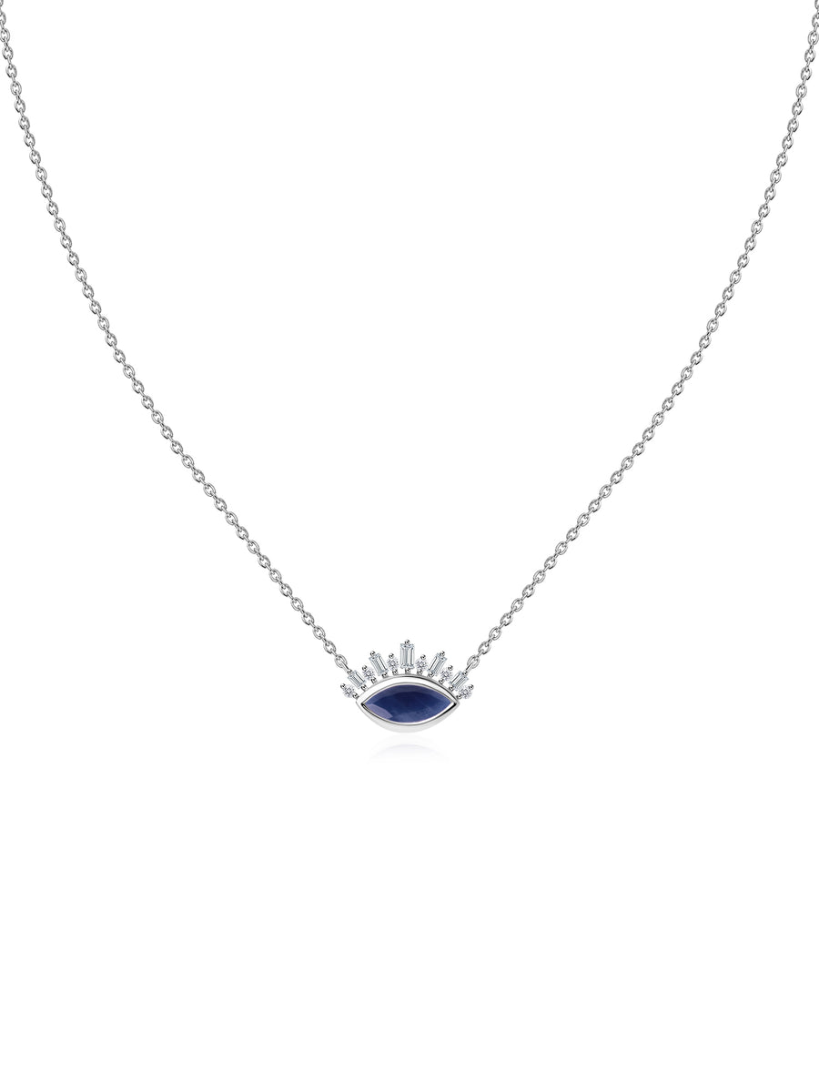 Natural Sapphire Eye Necklace in Silver