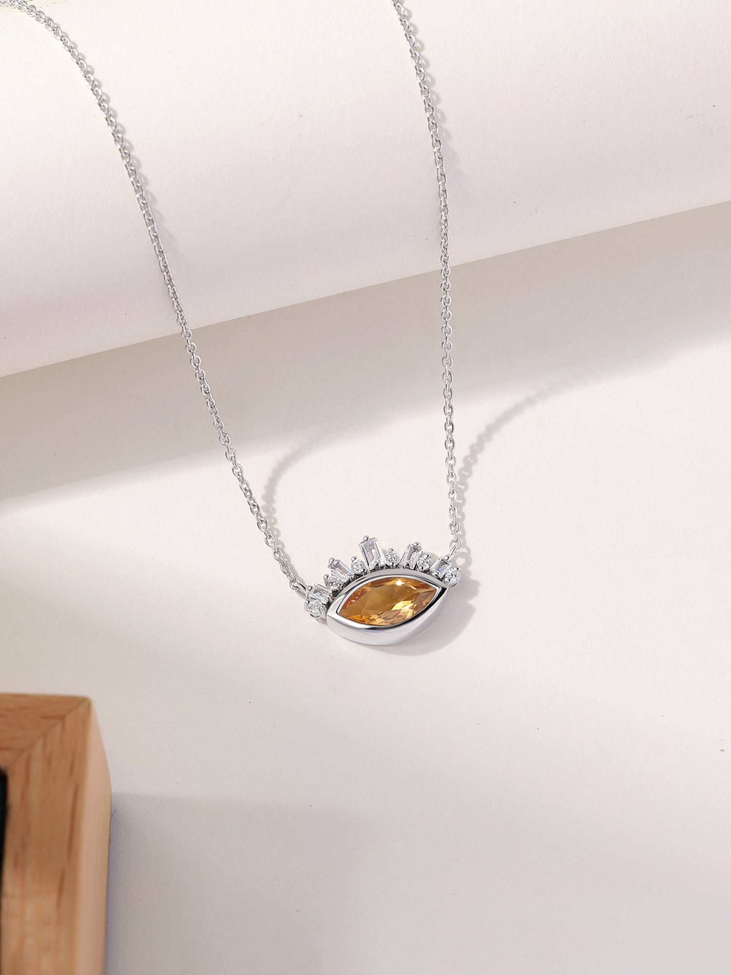 Ethnic Citrine Eye Necklace in Silver