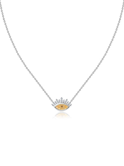 Ethnic Natural Citrine Eye Necklace in Silver