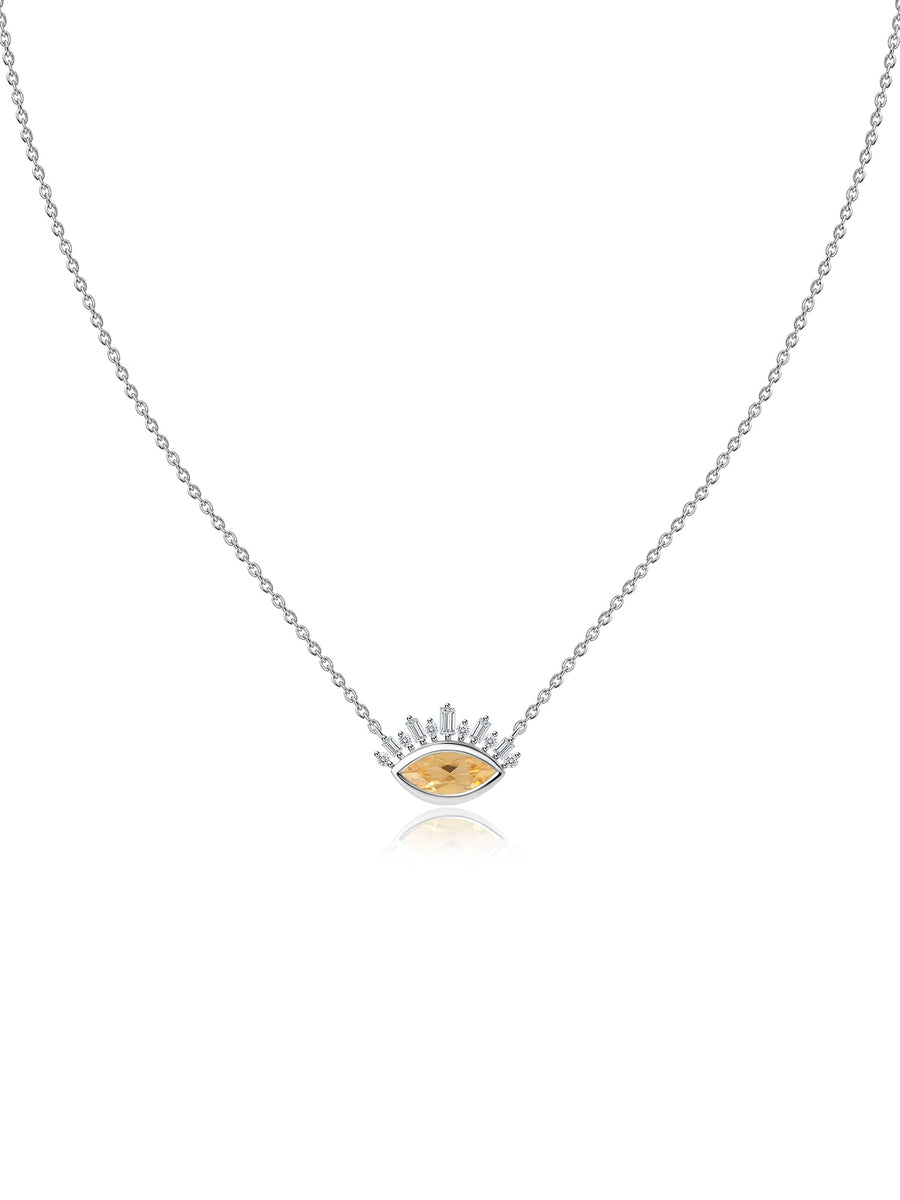 Ethnic Citrine Eye Necklace in Silver