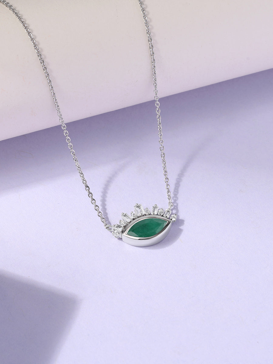 Natural Emerald Eye Necklace in Silver