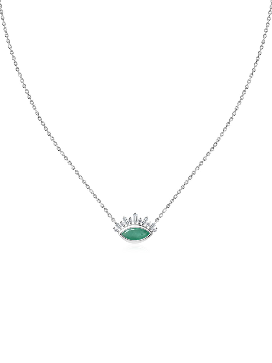 Natural Emerald Eye Necklace in Silver