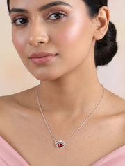 Natural Garnet Eye Necklace in Silver