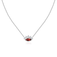 Natural Garnet Eye Necklace in Silver