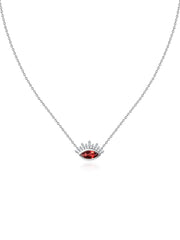 Natural Garnet Eye Necklace in Silver