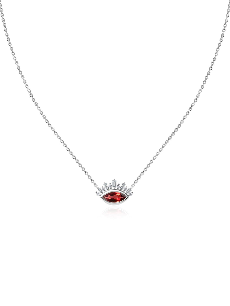 Natural Garnet Eye Necklace in Silver
