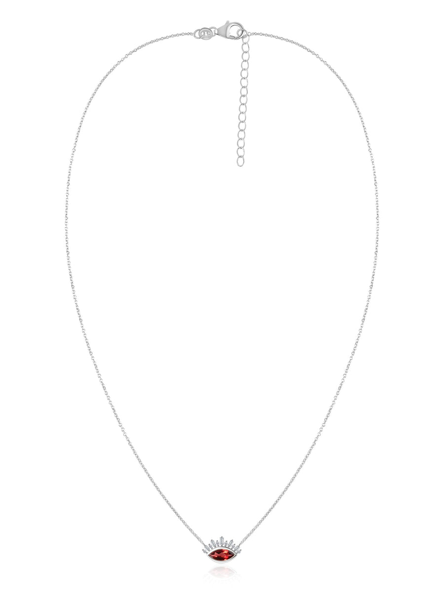 Natural Garnet Eye Necklace in Silver