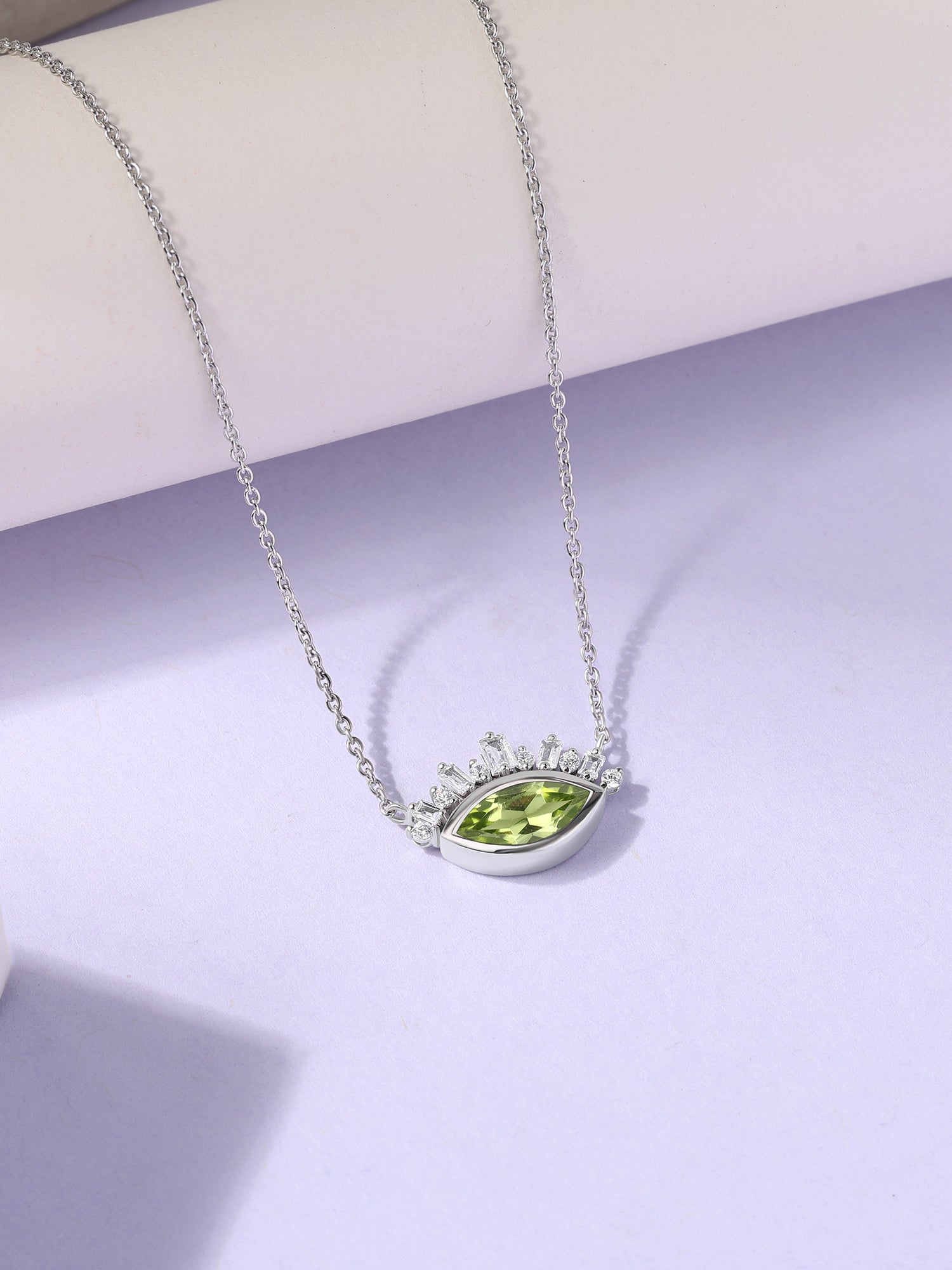 Natural Peridot Eye Necklace in Silver