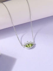 Natural Peridot Eye Necklace in Silver