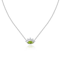 Natural Peridot Eye Necklace in Silver