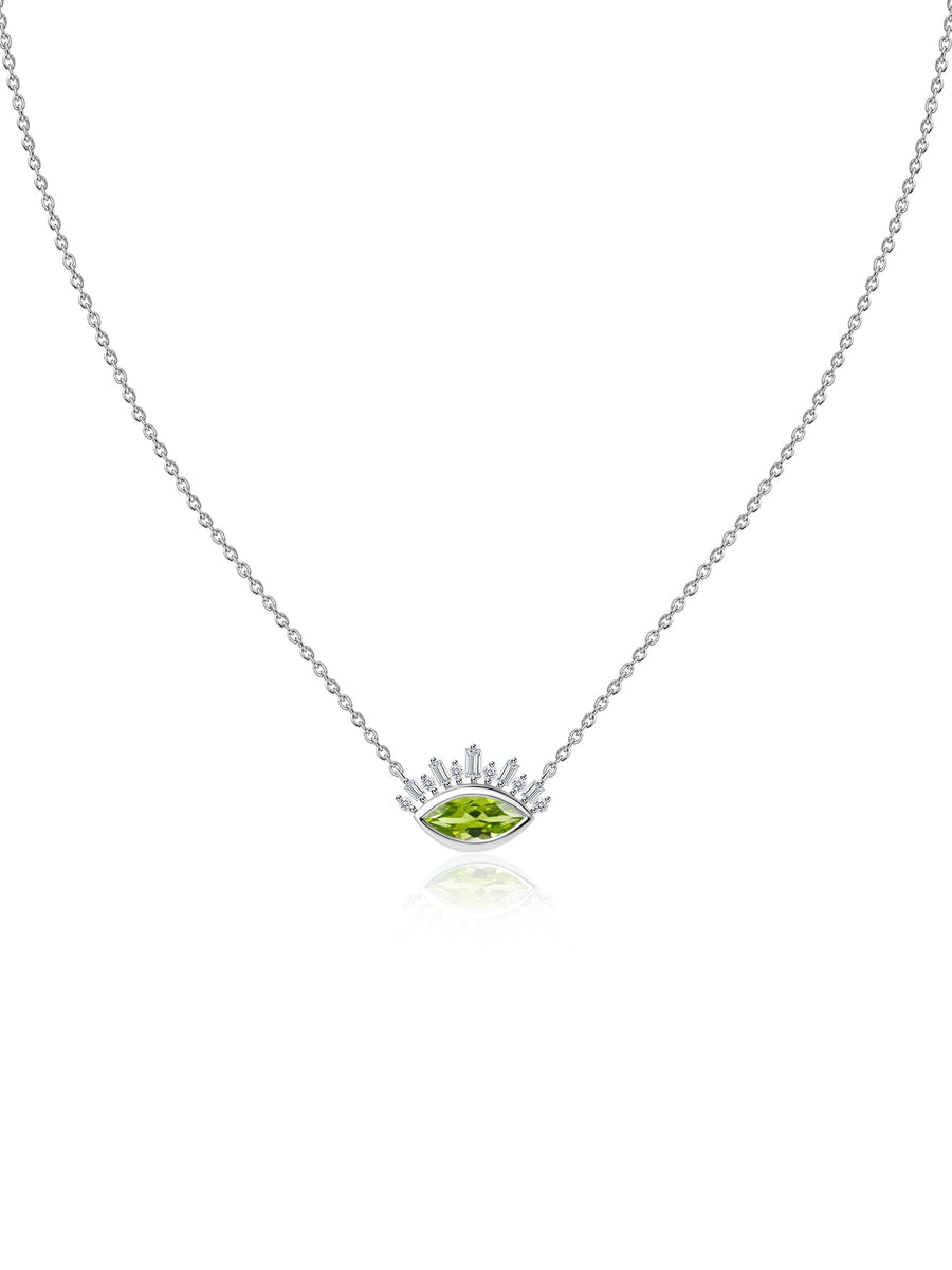 Natural Peridot Eye Necklace in Silver