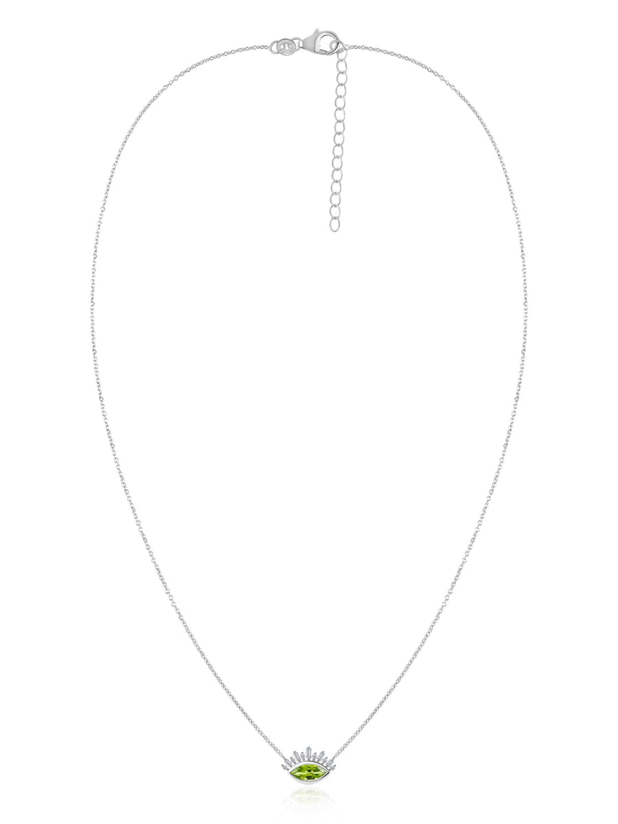 Natural Peridot Eye Necklace in Silver