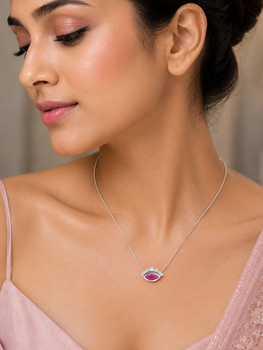 Natural Ruby Eye Necklace in Silver
