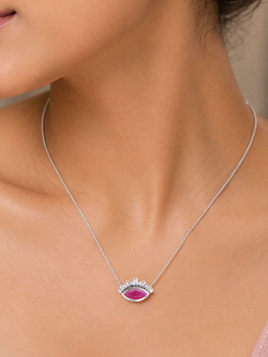 Natural Ruby Eye Necklace in Silver