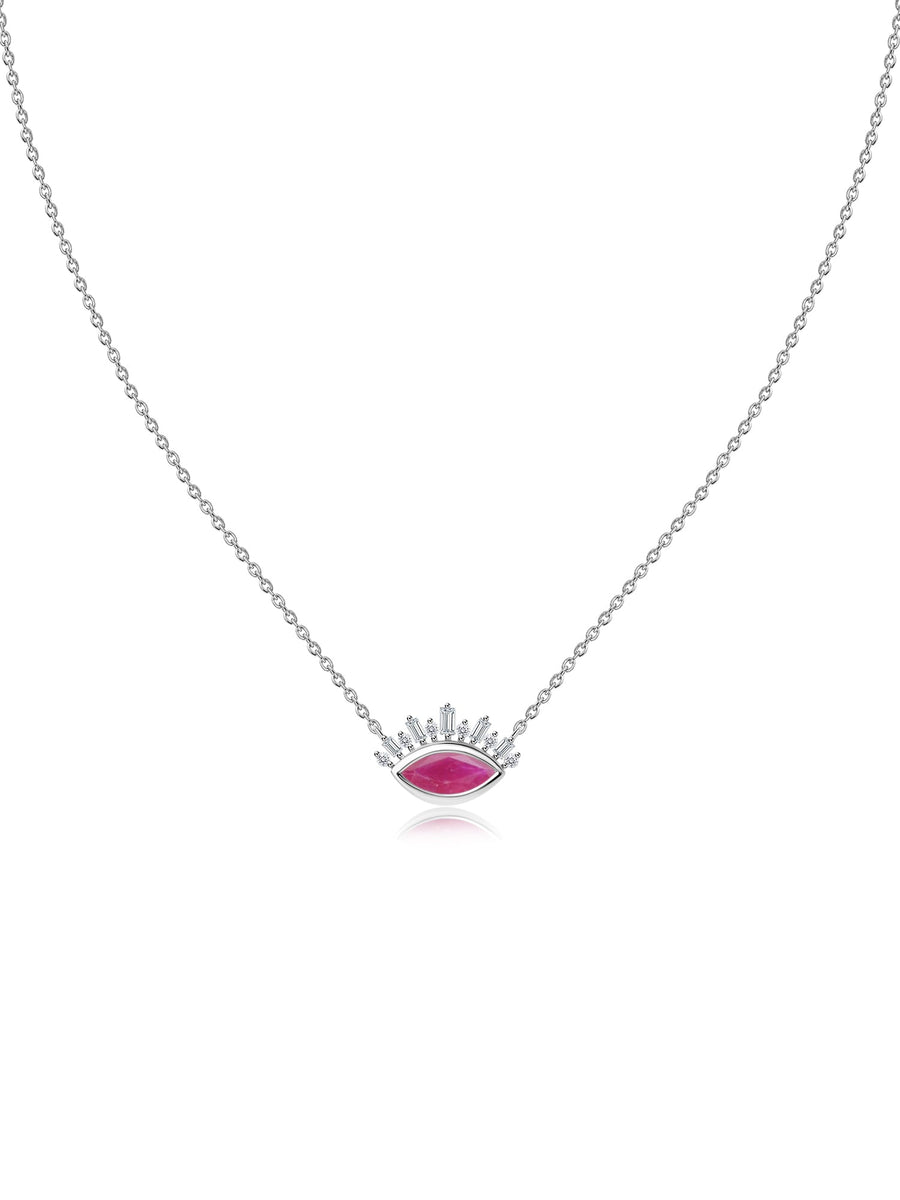 Natural Ruby Eye Necklace in Silver