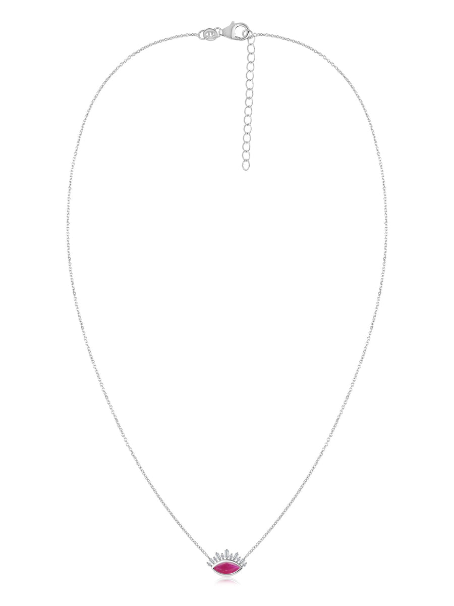 Natural Ruby Eye Necklace in Silver