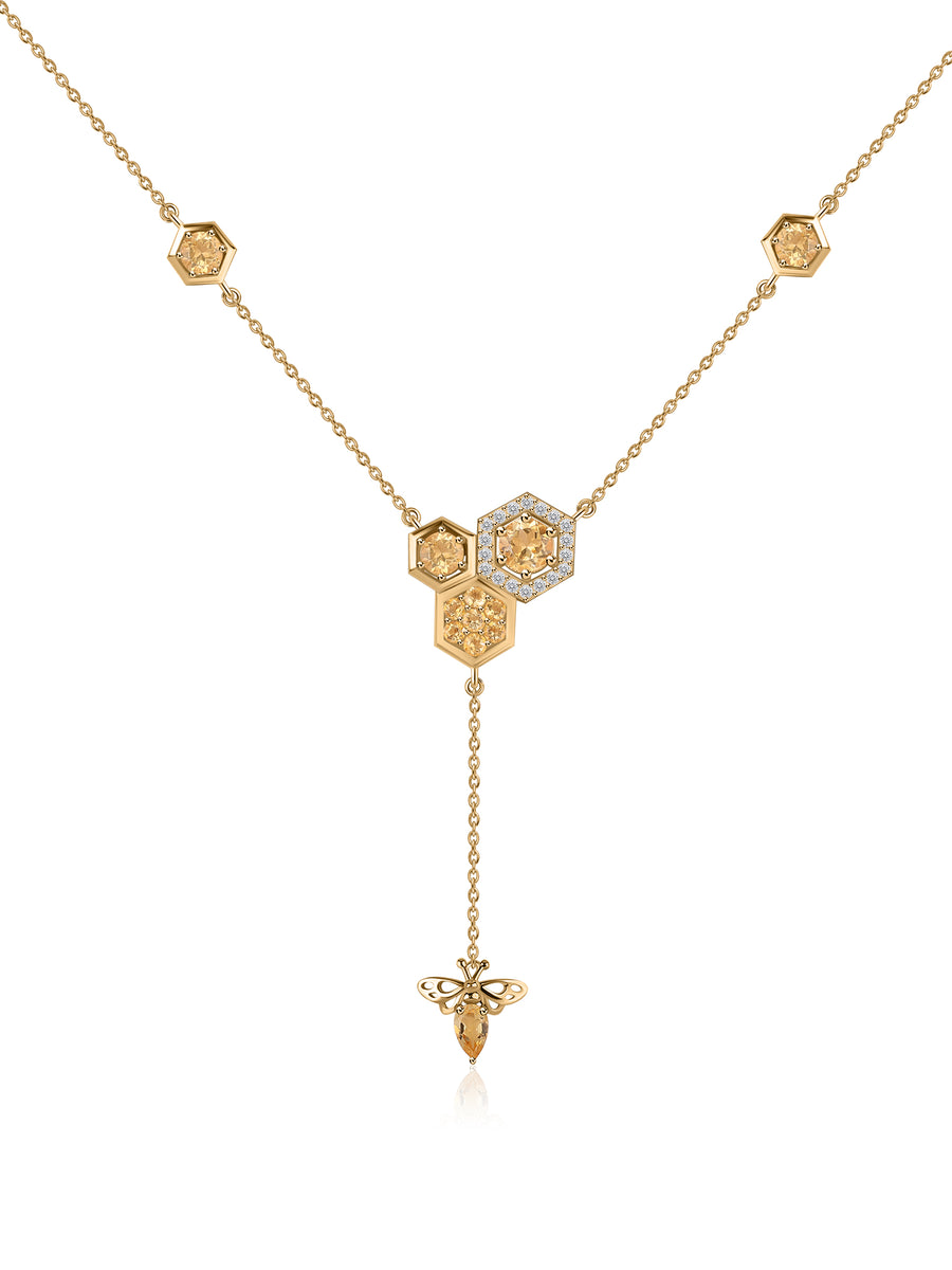 Natural Citrine Bee Design Silver Necklace