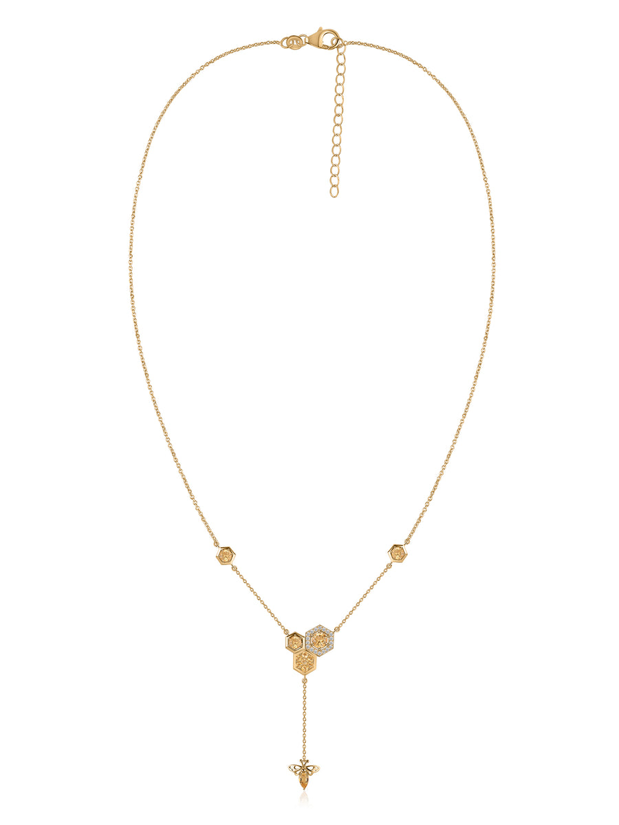 Natural Citrine Bee Design Silver Necklace