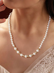 Shell Pearl Line Necklace With Golden Metal Balls
